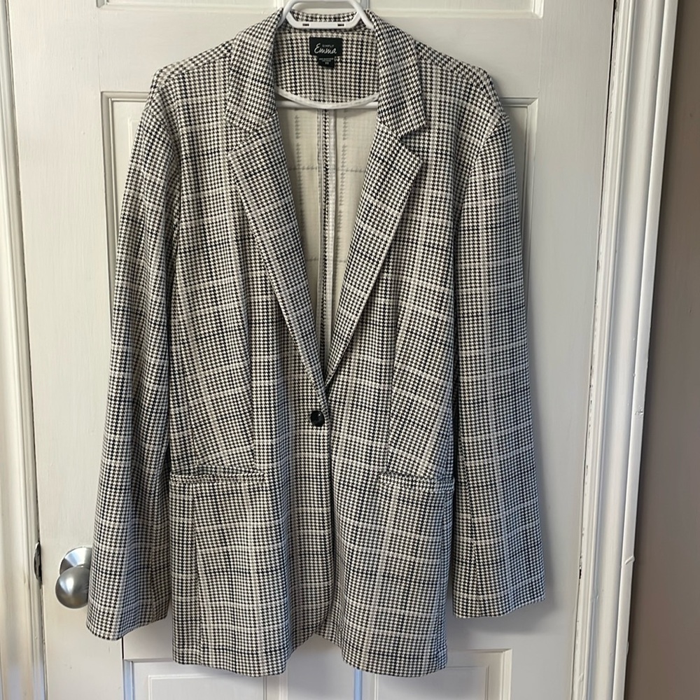 Simply Emma Women's houndstooth plaid stretch one button blazer women’s size 2X